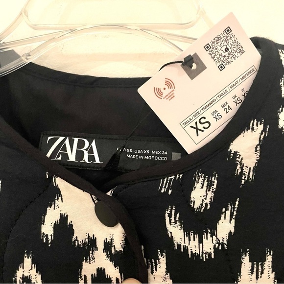 New ZARA Print Puffer Jacket With Front Patch Pockets And Side Vents - Picture 9 of 10